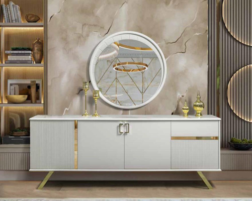 Sideboard Helle Chest of drawers xxl sideboard 220cm Chests of drawers Wardrobe Gold White