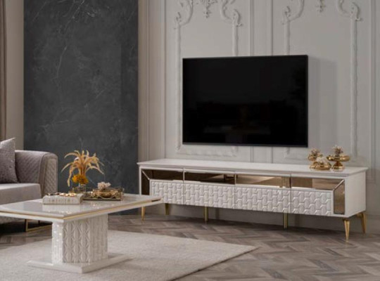 TV-cabinet Sideboard White Living room Wardrobe tv 220cm Stand TV-cabinet Furniture Wood