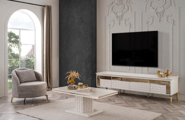 TV-cabinet Sideboard White Living room Wardrobe tv 220cm Stand TV-cabinet Furniture Wood