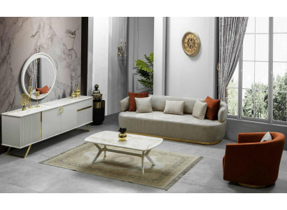 Living room Couch Sofa set Sofa Furniture Sideboard Wall unit Wood 4pcs.