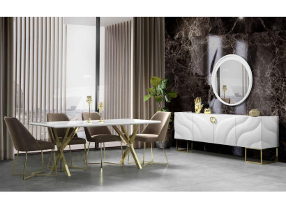Dining table Suite Dining set Chest of drawers 4x Chair Sideboard Dining table stainless steel 7 pieces.