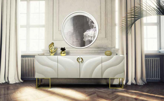 Dining table Suite Dining set Chest of drawers 4x Chair Sideboard Dining table stainless steel 7 pieces.