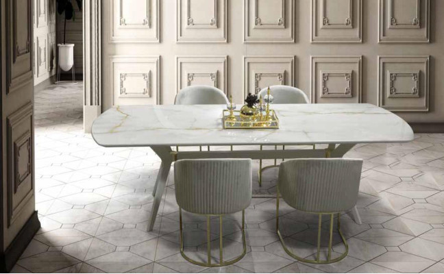 Luxury Dining set Table with chairs Dining table Mirror Chest of drawers 4x armchair 6 pieces