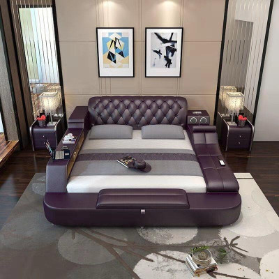 Design Multifunction Bed XXL Big Beds Leather Hotel Upholstery 150x200cm