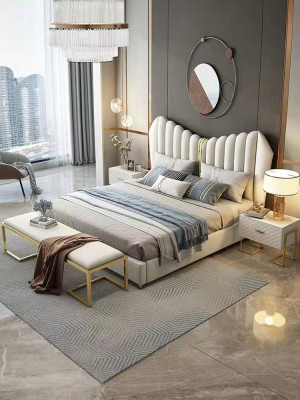 Modern Luxury Beds Upholstery Leather Textile High Quality Bedroom Bed