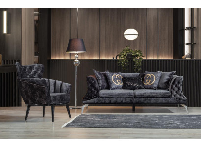 Black Couch Sofa Suite 3+1 Seat Chesterfield Living room Upholstery Black Couch Sofa Suite 3+1 Seat Chesterfield Living room Upholstery