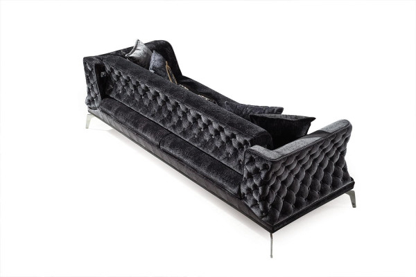 Black Couch Sofa Suite 3+1 Seat Chesterfield Living room Upholstery