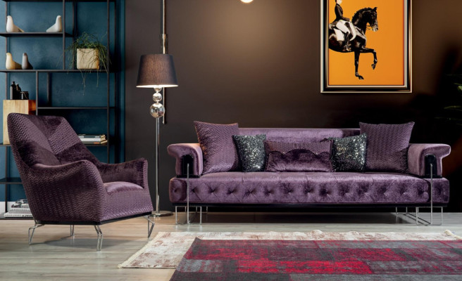 Purple Couch Sofa Suite 3+1 Seat Chesterfield Living room Upholstery