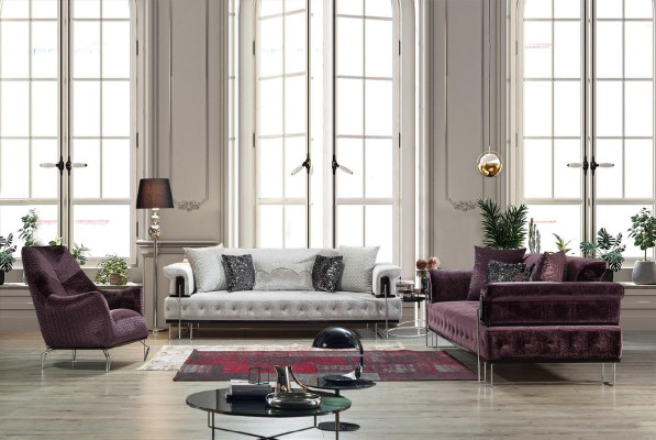 Purple Couch Sofa Suite 3+1 Seat Chesterfield Living room Upholstery