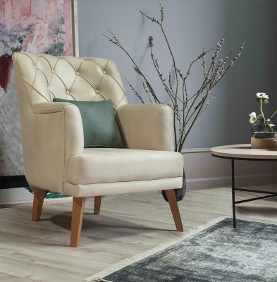 Living room Armchair Furniture Modern Fabric Lounge Textile Imitation leather beige