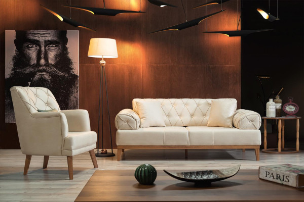 Living room Armchair Furniture Modern Fabric Lounge Textile Imitation leather beige