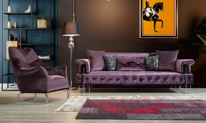 Armchair Single Seater Upholstery Seat Designer Seat Fabric Modern Purple