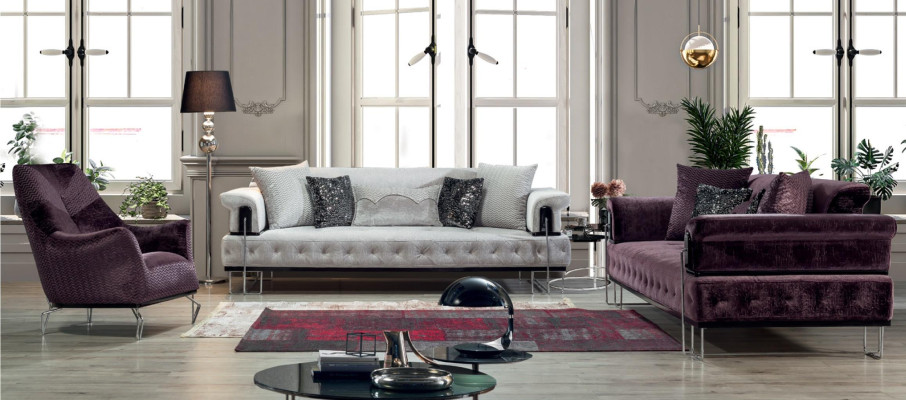 Luxury Suite Sofa set 3+3+1Seat Sofa Sofas Armchair Wood with Metal