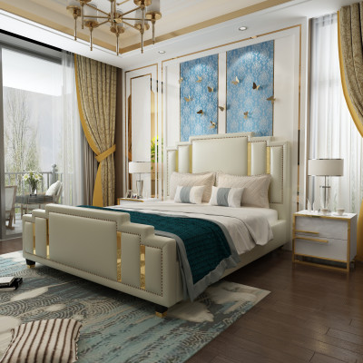 Beds Double Bedroom Luxury Marriage Hotel Designer Bed 180x200 Leather