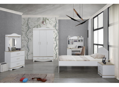 Design Bed Bedside table Youth Room Childrens room Set Furniture White 5pcs.