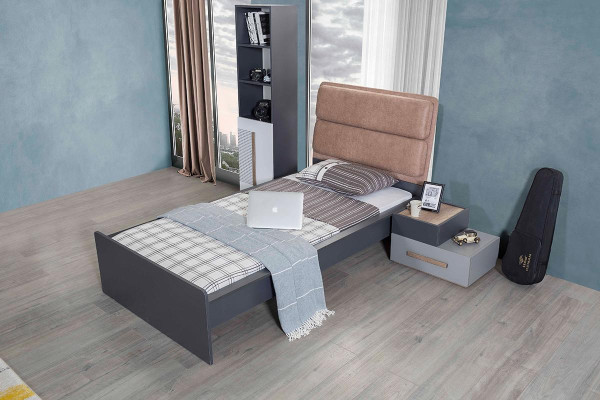 Youth Room Set Gray Bed Bedside table Wardrobe Design new 4-piece.