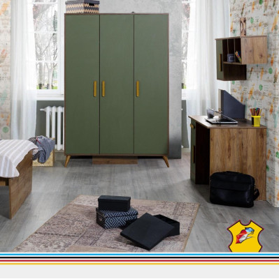 Green youth room Childrens room Furniture Set Bed Wardrobe Chest of drawers 5pcs