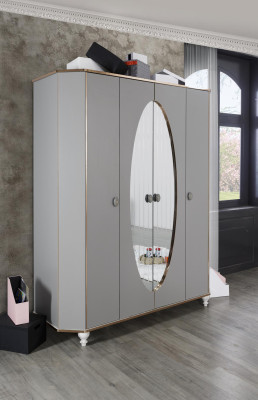Wardrobe Bedroom Wardrobe Wood Cabinets with Mirror Gold Gray