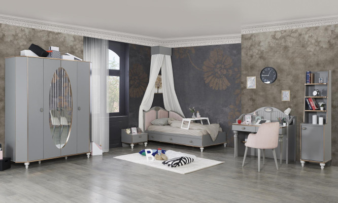 Wardrobe Bedroom Wardrobe Wood Cabinets with Mirror Gold Gray