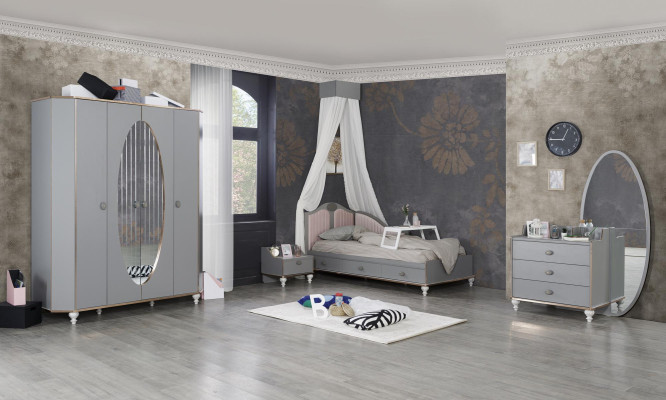 Wardrobe Bedroom Wardrobe Wood Cabinets with Mirror Gold Gray