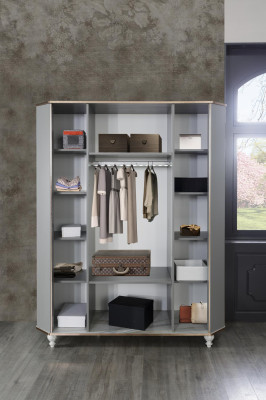 Wardrobe Bedroom Wardrobe Wood Cabinets with Mirror Gold Gray