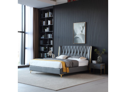 Hotel Luxury Design Beds Upholstery Metal Leather Bedroom stainless steel