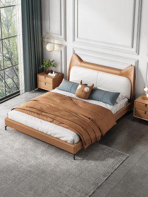 Modern Hotel Leather Fabric Double bed 160x200cm Designer Bed Double