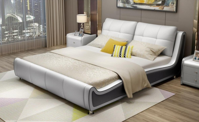Bed Upholstery Design Decoration Luxury Double Hotel Beds Marriage Sleep Room Leather
