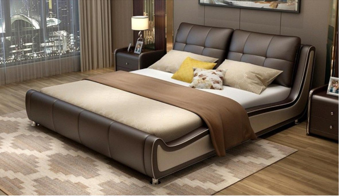 Bed Upholstery Design Decoration Luxury Double Hotel Beds Marriage Sleep Room Leather