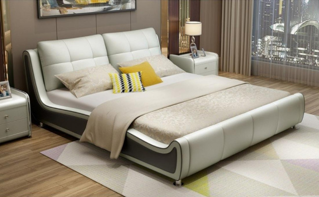 Bed Upholstery Design Decoration Luxury Double Hotel Beds Marriage Sleep Room Leather