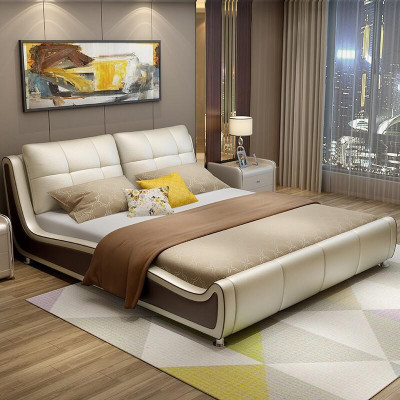 Bed Upholstery Design Decoration Luxury Double Hotel Beds Marriage Sleep Room Leather