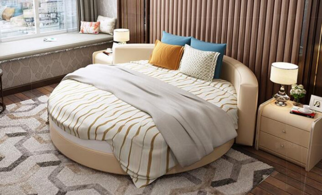 Round Leather Bed 200x200 Luxury Upholstery Round Beds Round Fabric Hotel