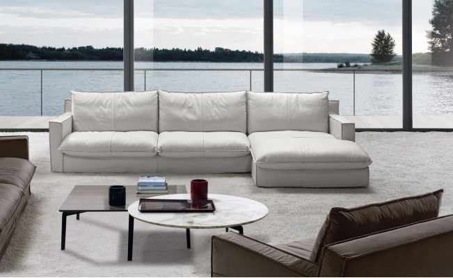 Corner sofa Leather L-shape Couch Corner Luxury Design Upholstery White Living room PRIANERA