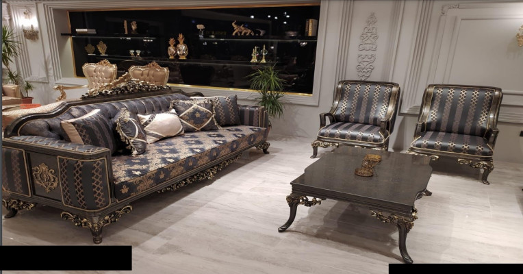 Suite Sofa set 3+1+1 Seater Coffee table Armchair Sofas Set Fabric Baroque Seat