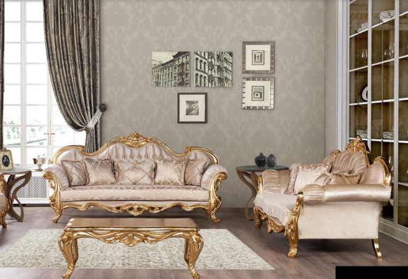 Set Triple Sofa Sofa set 3+3 Seater Suite Sofa Sofas Fabric Style Baroque