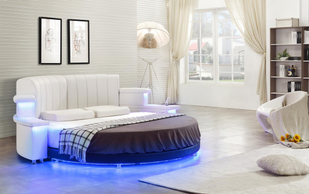 Round Bed Furniture Upholstery Beds Bedroom Furniture Leather Bed LED