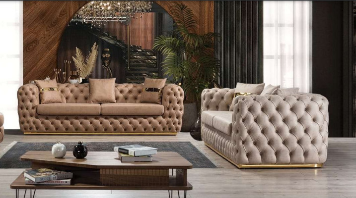 Upholstered sofa set 3+3 Seater Chesterfield Luxury Suite Sofas Leather