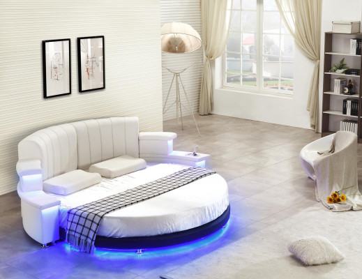 Round Bed Furniture Upholstery Beds Bedroom Furniture Leather Bed LED