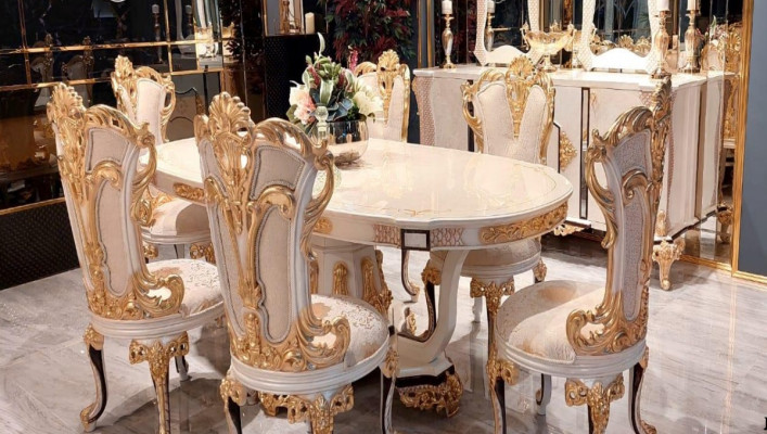 Group Set 6 Chair Dining room chair Chairs Wood Luxury Dining set Suite Furniture