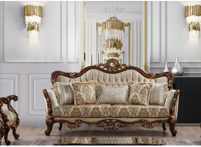 Sofa 3 Seater Baroque Rococo Fabric Three Seater Sofas Luxury Living room Baroque Style
