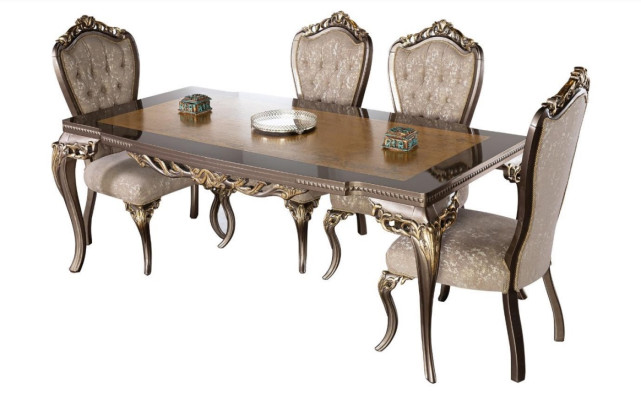 Classic r Dining table made of Solid wood with elaborate decorations