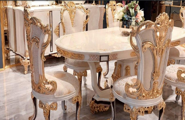 Dining room chair Chair Chairs Wood Luxury Dining room Dining Fabric Style Baroque Rococo