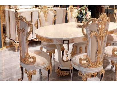 Dining room chair Chair Chairs Wood Luxury Dining room Dining Fabric Style Baroque Rococo
