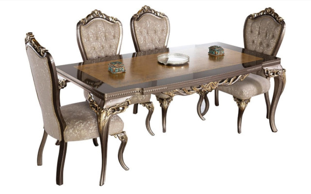 Dining room chair Chair Chairs Wood Luxury Dining room Ess Fabric Style Baroque 1x Armchair