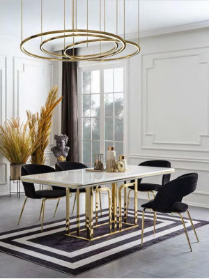 Dining room Suite Dining table 4x Chairs Stainless steel elements Modern Furniture