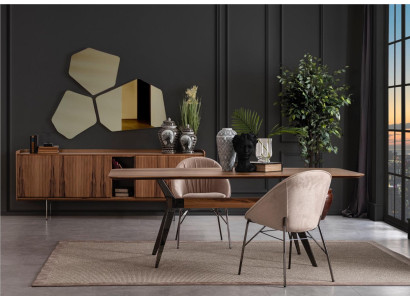 Dining room set luxury suite dining table sideboard 2x chairs mirror wood