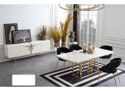 Dining table 4x chairs stainless steel elements sideboard set dining room 6 pieces