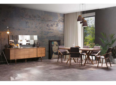 Large Wood Dining room Set Dining table Sideboard 6x Chairs Furniture Set