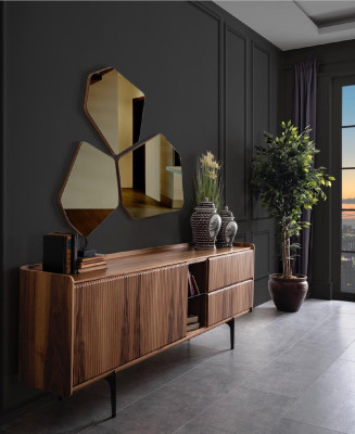 Dining room set luxury suite dining table sideboard 2x chairs mirror wood