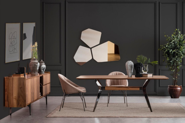 Dining room set luxury suite dining table sideboard 2x chairs mirror wood